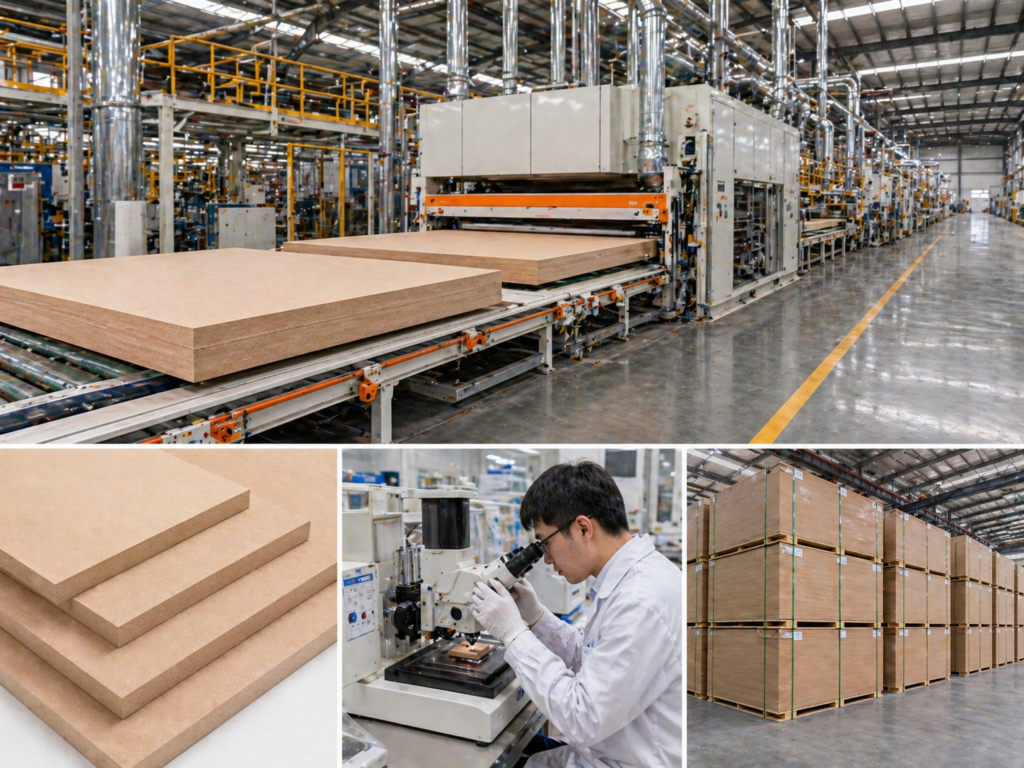 mdf manufacturing factory with production line and quality control process