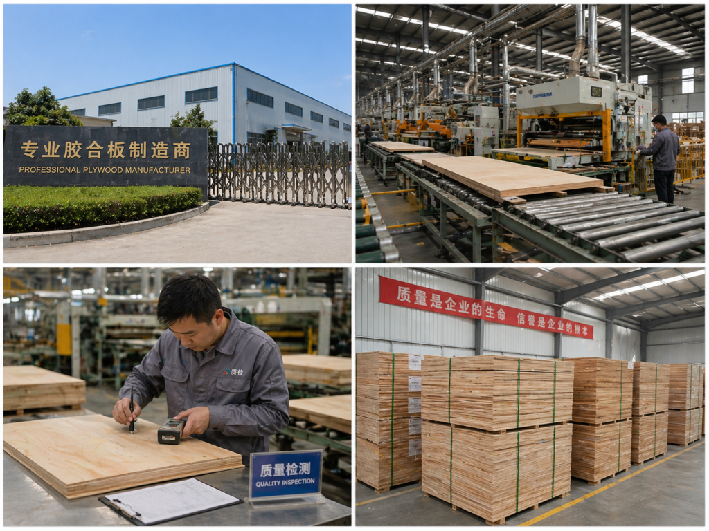 plywood manufacturing and quality inspection process in factory for bulk production and global supply